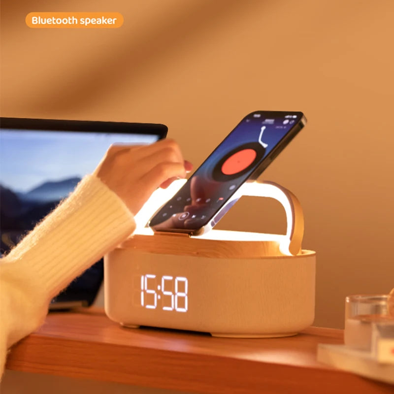 Luminária Multifuncional 5 em 1 Bluetooth e Carregamento Sem Fio